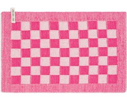 Knit Factory Gebreide Placemat Block - Rechthoek - Dubbelzijdig te gebruiken - Eetmat - Onderlegger - Ecru/Fuchsia - Roze - 50x30 cm