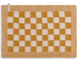Knit Factory Gebreide Placemat Block - Rechthoek - Dubbelzijdig te gebruiken - Eetmat - Onderlegger - Ecru/Oker - Geel - 50x30 cm