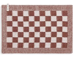 Knit Factory Gebreide Placemat Block - Rechthoek - Dubbelzijdig te gebruiken - Eetmat - Onderlegger - Ecru/Roest - Rood - 50x30 cm