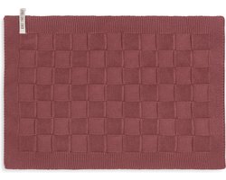Knit Factory Gebreide Placemat Uni - Rechthoek - Dubbelzijdig te gebruiken - Eetmat - Onderlegger - Stone Red - Rood - 50x30 cm