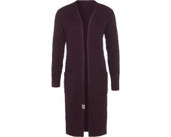 Knit Factory Jaida Lang Gebreid Dames Vest - Grof gebreid paars damesvest - Cardigan voor de herfst en winter - Lang vest tot over de knie - Aubergine - 36/38 - Met steekzakken