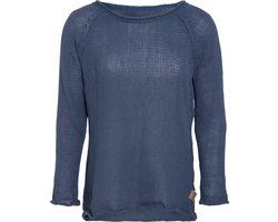 Knit Factory Jasmin Gebreide Dames Trui - Trui dames - Pullover voor de lente en zomer - Zomer trui dames - Damestrui - Duurzaam & milieuvriendelijk - Boothals - Lange mouw - Jeans - 36/38 - 80% Gerecycled katoen
