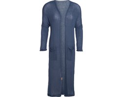 Knit Factory Jasmin Lang Gebreid Vest - Luchtig zomervest - Lang vest reikend tot kuithoogte - Lange cardigan - Donkerblauw damesvest gemaakt van 80% gerecyceld katoen en 20% polyester - Duurzaam & milieuvriendelijk - Jeans - 40/42