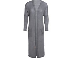 Knit Factory Jasmin Lang Gebreid Vest - Luchtig zomervest - Lang vest reikend tot kuithoogte - Lange cardigan - Lichtgrijs damesvest gemaakt van 80% gerecyceld katoen en 20% polyester - Duurzaam & milieuvriendelijk - Licht Grijs - 40/42