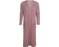 Knit Factory Jasmin Lang Gebreid Vest - Luchtig zomervest - Lang vest reikend tot kuithoogte - Lange cardigan - Roze damesvest gemaakt van 80% gerecyceld katoen en 20% polyester - Duurzaam & milieuvriendelijk - Oud Roze - 40/42