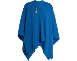 Knit Factory Jazz Gebreid Omslagvest - Dames Poncho - Wikkelvest - Gebreide blauwe poncho - Gebreide mantel - Winter poncho - Dames cape - One Size - Cobalt