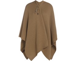 Knit Factory Jazz Gebreid Omslagvest - Dames Poncho - Wikkelvest - Gebreide bruine poncho - Gebreide mantel - Winter poncho - Dames cape - One Size - New Camel