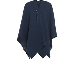 Knit Factory Jazz Gebreid Omslagvest - Dames Poncho - Wikkelvest - Gebreide donkerblauwe poncho - Gebreide mantel - Winter poncho - Dames cape - One Size - Jeans