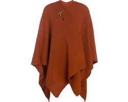 Knit Factory Jazz Gebreid Omslagvest - Dames Poncho - Wikkelvest - Gebreide oranje poncho - Gebreide mantel - Winter poncho - Dames cape - One Size - Terra