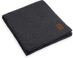 Knit Factory Jesse Gebreid Plaid XL - Woondeken - plaid - Wollen deken - Kleed - Antraciet - 195x225 cm