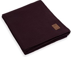Knit Factory Jesse Gebreid Plaid XL - Woondeken - plaid - Wollen deken - Kleed - Aubergine - 195x225 cm