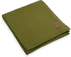 Knit Factory Jesse Gebreid Plaid XL - Woondeken - plaid - Wollen deken - Kleed - Mosgroen - 195x225 cm