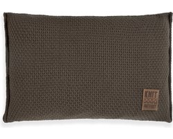 Knit Factory Jesse Sierkussen - Rechthoekig kussen - Kussen woonkamer - Bank kussen - Decoratie kussen - Dark Taupe - 60x40 cm - Kussenhoes inclusief kussenvulling