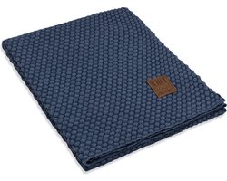 Knit Factory Juul Gebreid Plaid - Woondeken - Kleed - Jeans/Indigo - 160x130 cm