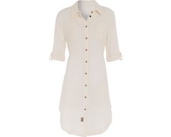 Knit Factory Kim Dames Blousejurk - Lange blouse dames - Blouse jurk beige - Zomerjurk - Overhemd jurk - S - Beige - 100% Biologisch katoen - Knielengte