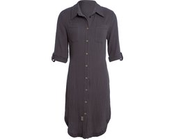 Knit Factory Kim Dames Blousejurk - Lange blouse dames - Blouse jurk donkergrijs - Zomerjurk - Overhemd jurk - M - Antraciet - 100% Biologisch katoen - Knielengte
