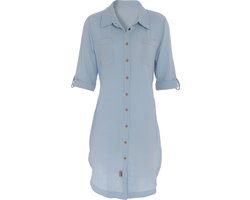 Knit Factory Kim Dames Blousejurk - Lange blouse dames - Blouse jurk lichtblauw - Zomerjurk - Overhemd jurk - XL - Indigo - 100% Biologisch katoen - Knielengte
