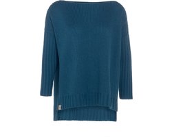 Knit Factory Kylie Gebreide Dames Trui - Trui dames winter - Pullover dames - lange mouw - Wintertrui - Damestrui - Boothals - Petrol - Donkerblauw - 46/54 - Grote maten dames kleding