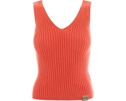 Knit Factory Layla Gebreide Top - Dames Top Mouwloos - Luchtige zomertop - Gebreide singlet dames - V-hals - Sunset Orange - 40/42