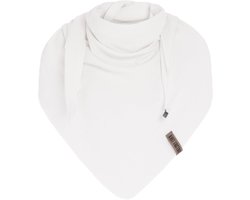 Knit Factory Liv Gebreide Omslagdoek - Driehoek Sjaal Dames - Katoenen sjaal - Zomersjaal - Luchtig en zacht - Zomer stola - Woolwhite - Wit - Duurzaam - 190x85 cm - 100% Biologisch katoen