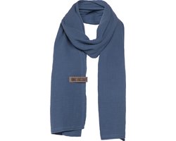 Knit Factory Liv Sjaal Dames - Katoenen sjaal - Langwerpige sjaal - Blauwe zomersjaal - Dames sjaal - Jeans - 200x40 cm - Duurzaam & Milieuvriendelijk - 100% Biologisch katoen