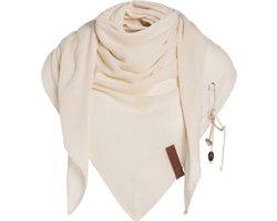 Knit Factory Lola Gebreide Omslagdoek - Driehoek Sjaal Dames - Katoenen sjaal - Luchtige Sjaal voor de lente, zomer en herfst - Stola - Ecru - 190x85 cm - Inclusief sierspeld