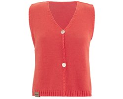 Knit Factory Lumi Dames Gilet Top - Gebreide Dames Top met V-hals en Sierknopen - Zomertop gemaakt van Katoen & Acryl - Mouwloos - Sunset Orange - 40/42