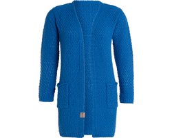 Knit Factory Luna Gebreid Vest Cobalt - Gebreide dames cardigan - Middellang vest reikend tot boven de knie - Blauw damesvest gemaakt uit 30% wol en 70% acryl - 36/38 - Met steekzakken
