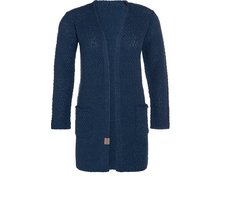 Knit Factory Luna Gebreid Vest Jeans - Gebreide dames cardigan - Middellang vest reikend tot boven de knie - Donkerblauw damesvest gemaakt uit 30% wol en 70% acryl - 36/38 - Met steekzakken