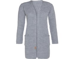 Knit Factory Luna Gebreid Vest Licht Grijs - Gebreide dames cardigan - Middellang vest reikend tot boven de knie - Grijs damesvest gemaakt uit 30% wol en 70% acryl - 40/42 - Met steekzakken