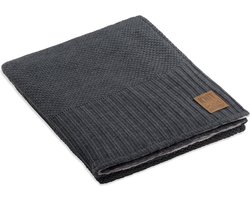 Knit Factory Lynn Gebreid Plaid - Wollen deken met teddy voering - Teddy deken - Woondeken - Kleed - plaid - Antraciet - 160x130 cm