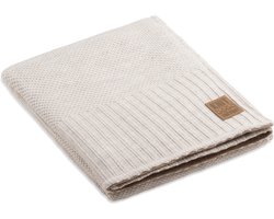 Knit Factory Lynn Gebreid Plaid - Wollen deken met teddy voering - Teddy deken - Woondeken - Kleed - plaid - Beige - 160x130 cm