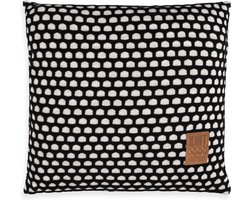 Knit Factory Mila Sierkussen - Vierkant kussen - Kussen woonkamer - Bank kussen - Decoratie kussen - Beige/Zwart - 50x50 cm - Kussenhoes inclusief kussenvulling