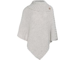 Knit Factory Nicky Gebreide Poncho - Met sjaal kraag - Dames Poncho - Gebreide mantel - Beige winter poncho - Beige - One Size