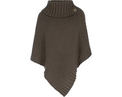 Knit Factory Nicky Gebreide Poncho - Met sjaal kraag - Dames Poncho - Gebreide mantel - Bruine winter poncho - Cappuccino - One Size