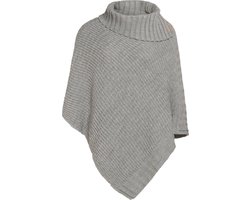 Knit Factory Nicky Gebreide Poncho - Met sjaal kraag - Dames Poncho - Gebreide mantel - Bruine winter poncho - Iced Clay - One Size