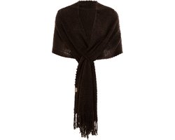 Knit Factory Reese Sjaal - Met lus en franjes - Donkerbruin - 200x40 cm