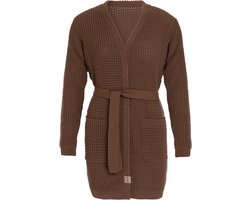 Knit Factory Robin Gebreide Dames Vest - Grof gebreide cardigan - Bruin Damesvest - Middellang vest reikend tot boven de knie - Tobacco - 40/42 - Met steekzakken