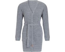 Knit Factory Robin Gebreide Dames Vest - Grof gebreide cardigan - Lichtgrijs Damesvest - Middellang vest reikend tot boven de knie - Licht Grijs - 36/38 - Met steekzakken