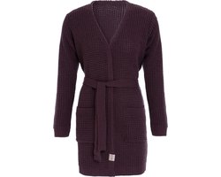Knit Factory Robin Gebreide Dames Vest - Grof gebreide cardigan - Paars Damesvest - Middellang vest reikend tot boven de knie - Aubergine - 40/42 - Met steekzakken