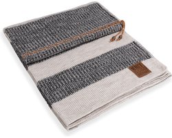Knit Factory Roxx Gebreid Plaid - Woondeken - plaid - Wollen deken - Kleed - Beige/Zwart - 160x130 cm