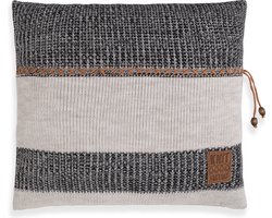 Knit Factory Roxx Sierkussen - Vierkant kussen - Kussen woonkamer - Bank kussen - Decoratie kussen - Beige/Zwart - 50x50 cm - Kussenhoes inclusief kussenvulling