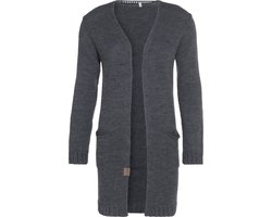 Knit Factory Ruby Gebreid Vest Antraciet - Gebreide dames cardigan - Middellang vest reikend tot boven de knie - Donkergrijs damesvest gemaakt uit 10% wol, 5% Alpaca, 10% viscose en 75% acryl - 36/38 - Met steekzakken