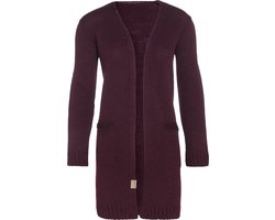 Knit Factory Ruby Gebreid Vest Aubergine - Gebreide dames cardigan - Middellang vest reikend tot boven de knie - Paars damesvest gemaakt uit 10% wol, 5% Alpaca, 10% viscose en 75% acryl - 36/38 - Met steekzakken