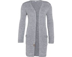 Knit Factory Ruby Gebreid Vest Licht Grijs - Gebreide dames cardigan - Middellang vest reikend tot boven de knie - Grijs damesvest gemaakt uit 10% wol, 5% Alpaca, 10% viscose en 75% acryl - 40/42 - Met steekzakken