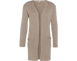 Knit Factory Ruby Gebreid Vest Linnen - Gebreide dames cardigan - Middellang vest reikend tot boven de knie - Beige damesvest gemaakt uit 10% wol, 5% Alpaca, 10% viscose en 75% acryl - 40/42 - Met steekzakken