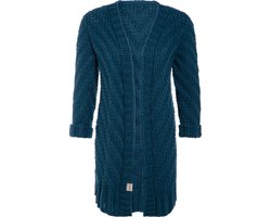 Knit Factory Sally Gebreid Dames Vest - Grof gebreid donkerblauw damesvest - Cardigan voor de herfst en winter - Middellang vest reikend tot boven de knie - Petrol - 36/38