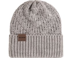 Knit Factory Sally Gebreide Muts Heren & Dames - Beanie hat - Licht Grijs/Beige - Grofgebreid - Warme grijs gemeleerde Wintermuts - Unisex - One Size