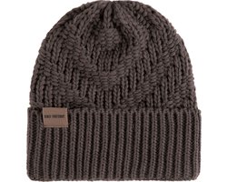 Knit Factory Sally Gebreide Muts Heren & Dames - Beanie hat - Taupe - Grofgebreid - Warme bruine Wintermuts - Unisex - One Size
