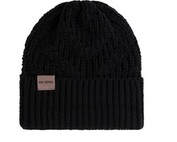 Knit Factory Sally Gebreide Muts Heren & Dames - Beanie hat - Zwart - Grofgebreid - Warme zwarte Wintermuts - Unisex - One Size